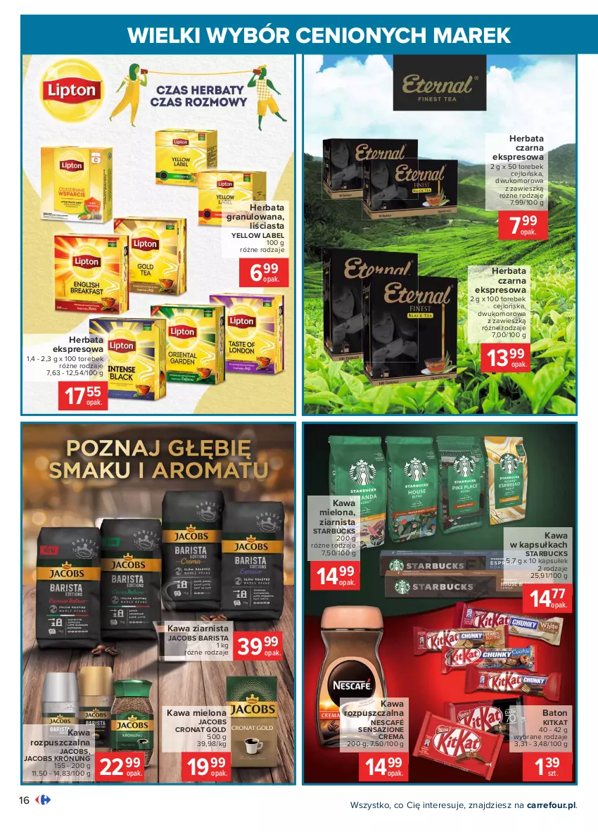 Gazetka promocyjna Carrefour - Gazetka Wielki wybór cenionych marek - ważna 08.02 do 20.02.2021 - strona 16 - produkty: Baton, Gra, Herbata, Herbata czarna, Jacobs, Jacobs Krönung, Kawa, Kawa mielona, Kawa rozpuszczalna, Kawa ziarnista, Nescafé