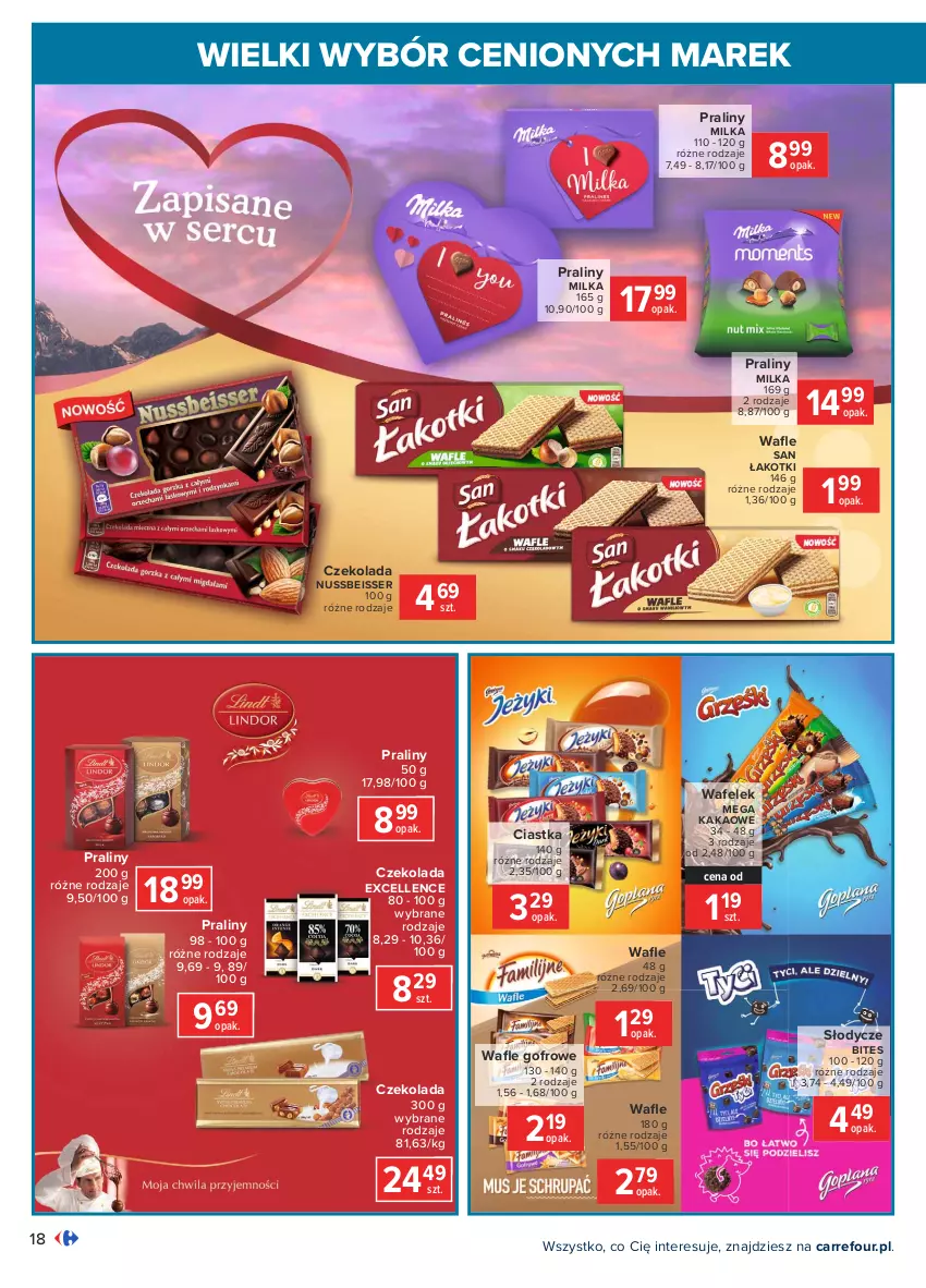 Gazetka promocyjna Carrefour - Gazetka Wielki wybór cenionych marek - ważna 08.02 do 20.02.2021 - strona 18 - produkty: Ciastka, Czekolada, Kakao, Milka, Praliny, Ser, Wafelek