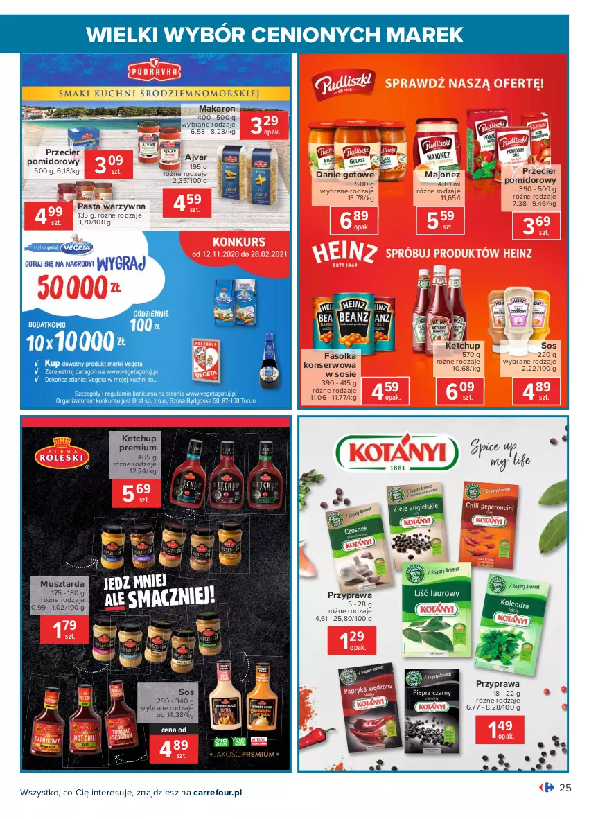 Gazetka promocyjna Carrefour - Gazetka Wielki wybór cenionych marek - ważna 08.02 do 20.02.2021 - strona 25 - produkty: Danie gotowe, Fa, Ketchup, Majonez, Makaron, Mus, Musztarda, Pasta warzywna, Ser, Sos