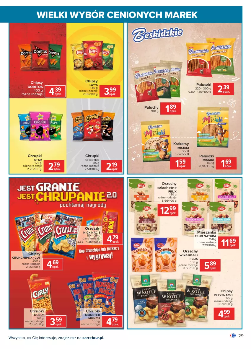 Gazetka promocyjna Carrefour - Gazetka Wielki wybór cenionych marek - ważna 08.02 do 20.02.2021 - strona 29 - produkty: Cheetos, Chipsy, Chrupki, Crunchips, Felix, Krakersy, Lay’s, Monster Munch, Orzeszki, Przysnacki