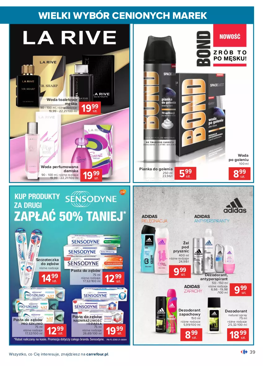 Gazetka promocyjna Carrefour - Gazetka Wielki wybór cenionych marek - ważna 08.02 do 20.02.2021 - strona 39 - produkty: Antyperspirant, Dezodorant, Pasta do zębów, Perfum, Pianka do golenia, Szczoteczka, Szczoteczka do zębów, Woda, Woda perfumowana, Woda po goleniu, Woda toaletowa