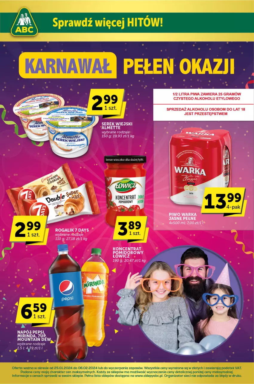 Gazetka promocyjna ABC - ważna 25.01 do 06.02.2024 - strona 1 - produkty: Gra, Napój, Pepsi, Piwa, Ser, Serek, Serek wiejski