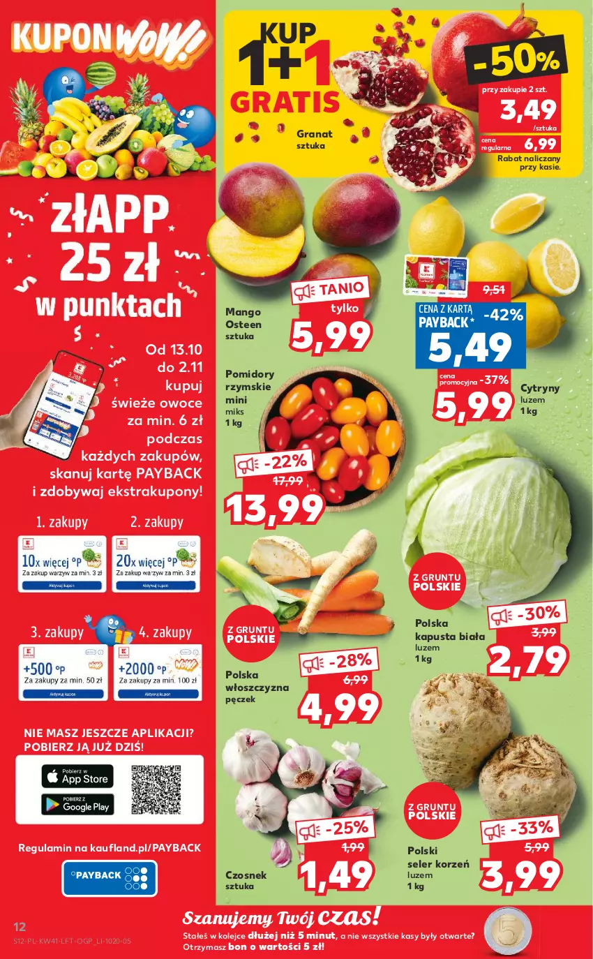 Gazetka promocyjna Kaufland - OFERTA TYGODNIA - ważna 13.10 do 19.10.2022 - strona 12 - produkty: Cytryny, Czosnek, Gra, Granat, Grunt, Mango, Olej, Owoce, Pomidory, Seler korzeń, Włoszczyzna pęczek