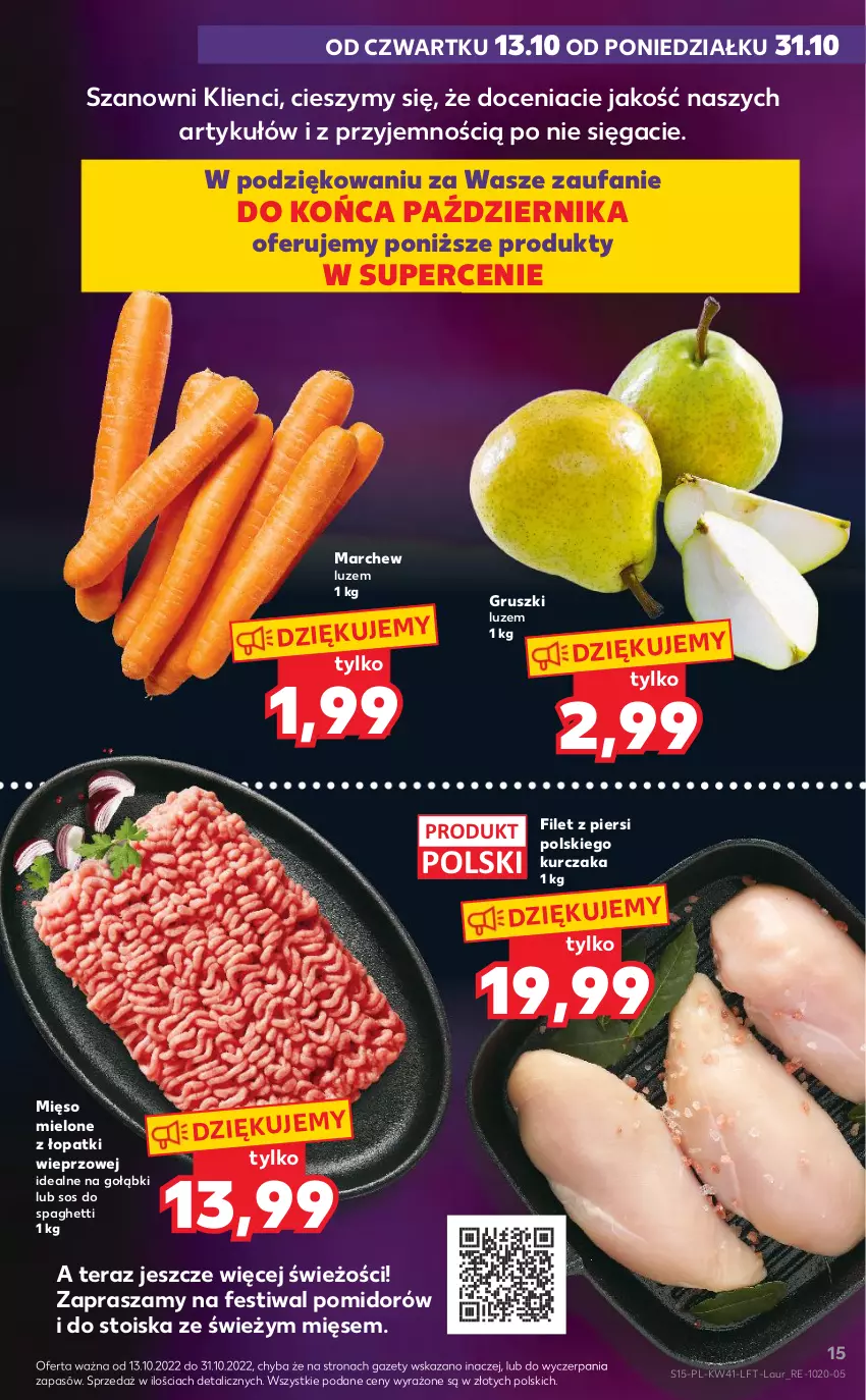 Gazetka promocyjna Kaufland - OFERTA TYGODNIA - ważna 13.10 do 19.10.2022 - strona 15 - produkty: Fa, Gruszki, Kurczak, Laur, Mięso, Mięso mielone, Mięso mielone z łopatki wieprzowej, Sos, Spaghetti, Tera