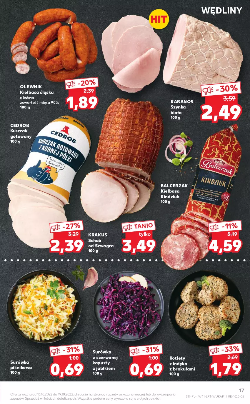 Gazetka promocyjna Kaufland - OFERTA TYGODNIA - ważna 13.10 do 19.10.2022 - strona 17 - produkty: Gra, Kabanos, Kiełbasa, Kiełbasa śląska, Kindziuk, Kotlet, Krakus, Kurczak, Kurczak gotowany, Olewnik, Surówka, Szynka, Szynka biała