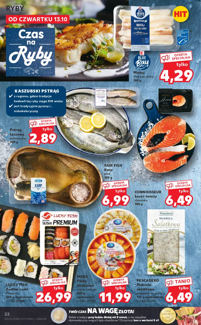 Gazetka promocyjna Kaufland - OFERTA TYGODNIA - ważna 13.10 do 19.10.2022 - strona 22 - produkty: Fa, Karp, Mintaj, Olej, Pstrąg, Pstrąg tęczowy, Sałat, Sushi, Waga