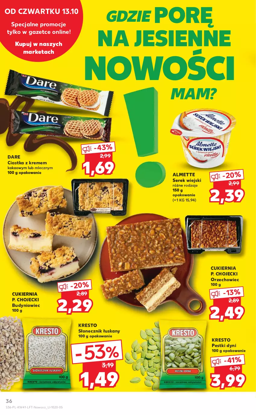 Gazetka promocyjna Kaufland - OFERTA TYGODNIA - ważna 13.10 do 19.10.2022 - strona 36 - produkty: Almette, Ciastka, Cukier, Kakao, Pestki dyni, Por, Ser, Serek, Serek wiejski