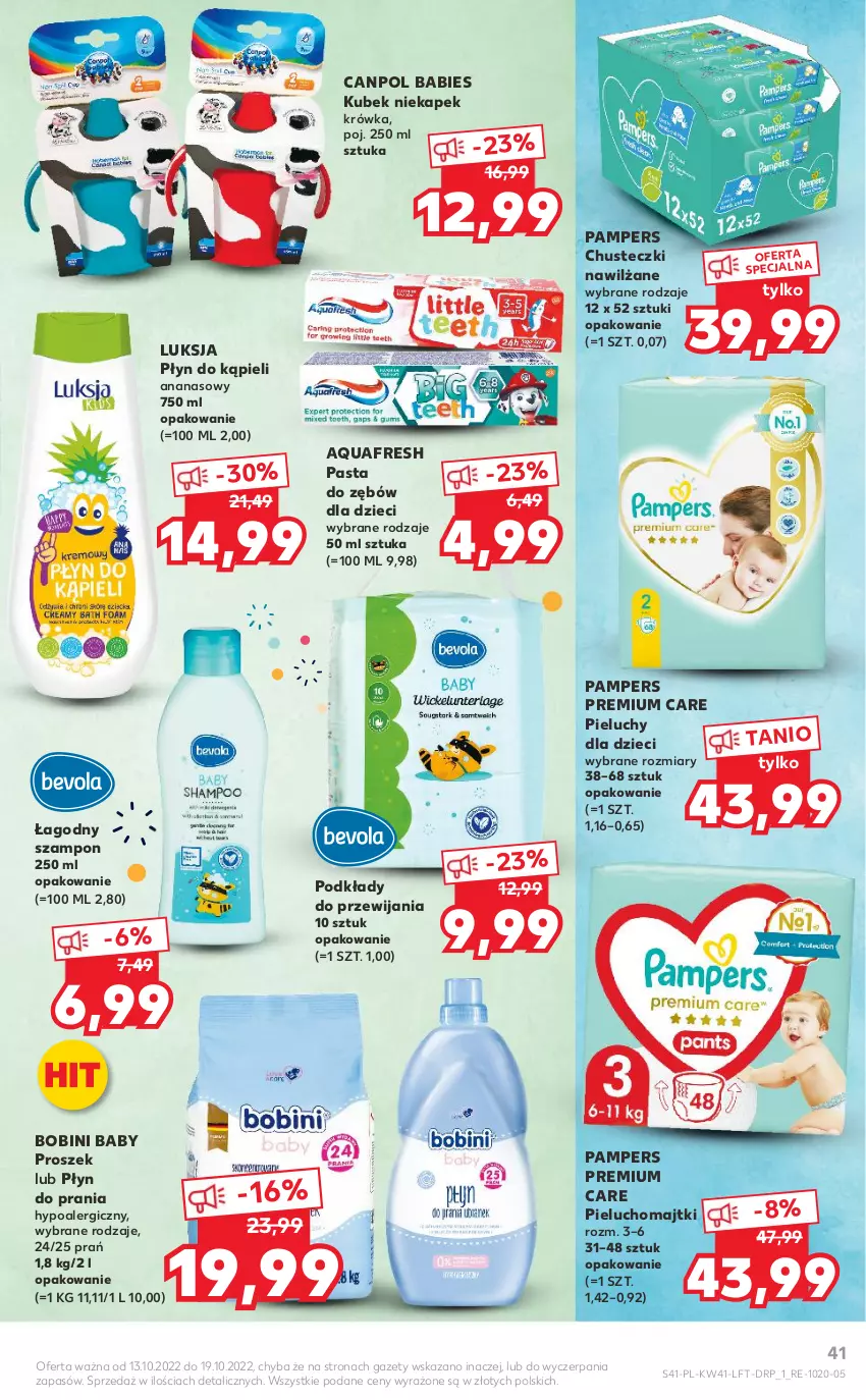 Gazetka promocyjna Kaufland - OFERTA TYGODNIA - ważna 13.10 do 19.10.2022 - strona 41 - produkty: Ananas, Aquafresh, Canpol, Chusteczki, Dzieci, Kubek, Luksja, Majtki, Pampers, Pasta do zębów, Pieluchomajtki, Pieluchy, Płyn do kąpieli, Płyn do prania, Podkład, Szampon