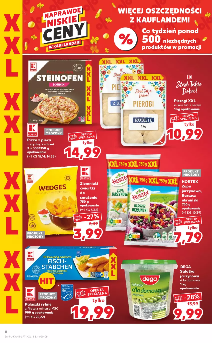 Gazetka promocyjna Kaufland - OFERTA TYGODNIA - ważna 13.10 do 19.10.2022 - strona 6 - produkty: Dega, Hortex, Mintaj, Paluszki rybne, Piec, Pierogi, Pizza, Salami, Sałat, Sałatka, Ser, Ziemniaki, Zupa