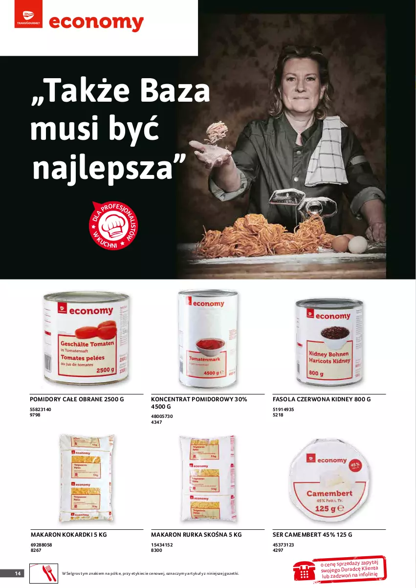 Gazetka promocyjna Selgros - Oferta gastronomiczna - ważna 01.01 do 31.01.2022 - strona 14 - produkty: Camembert, Fa, Fasola, Koncentrat pomidorowy, LG, Makaron, Mus, Pomidory, Ser