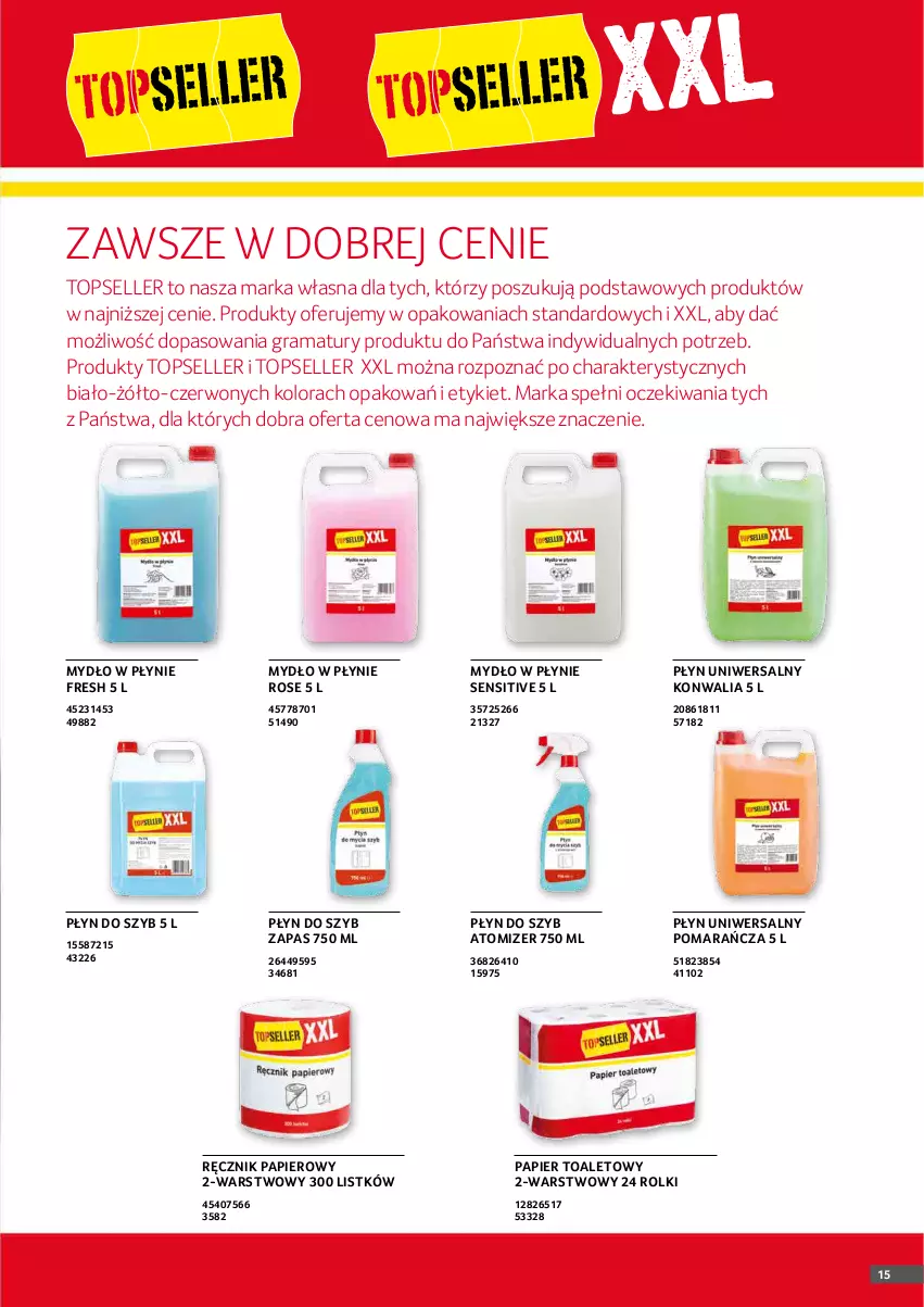 Gazetka promocyjna Selgros - Oferta gastronomiczna - ważna 01.01 do 31.01.2022 - strona 15 - produkty: Gra, Mydło, Mydło w płynie, O nas, Papier, Papier toaletowy, Płyn do szyb, Rama, Ręcznik, Rolki, Top