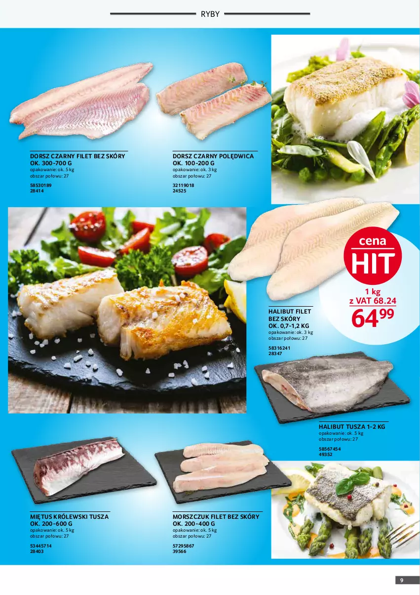 Gazetka promocyjna Selgros - Oferta gastronomiczna - ważna 01.01 do 31.01.2022 - strona 9 - produkty: Dorsz, Halibut, Królewski, Miętus, Polędwica, Tusz