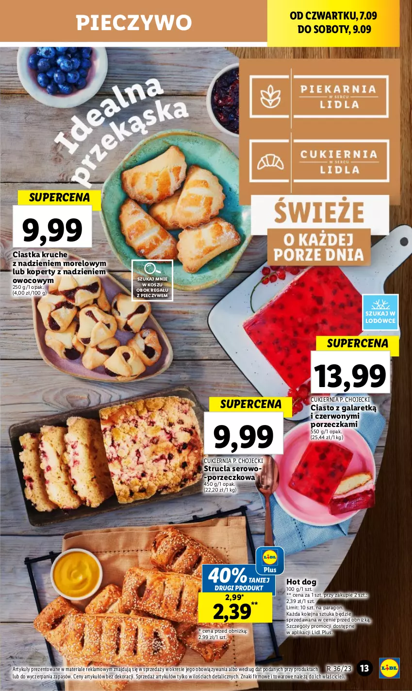 Gazetka promocyjna Lidl - GAZETKA - ważna 06.09 do 09.09.2023 - strona 33 - produkty: Ciastka, Ciasto z galaretką, Cukier, Gala, Hot dog, Kosz, Olej, Piec, Pieczywo, Por, Regał, Ser, Strucla