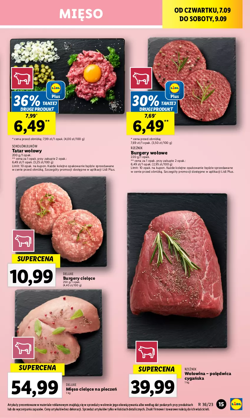 Gazetka promocyjna Lidl - GAZETKA - ważna 06.09 do 09.09.2023 - strona 35 - produkty: Burger, Mięso, Olej, Piec, Polędwica, Sok, Sokołów, Tatar wołowy, Wołowina