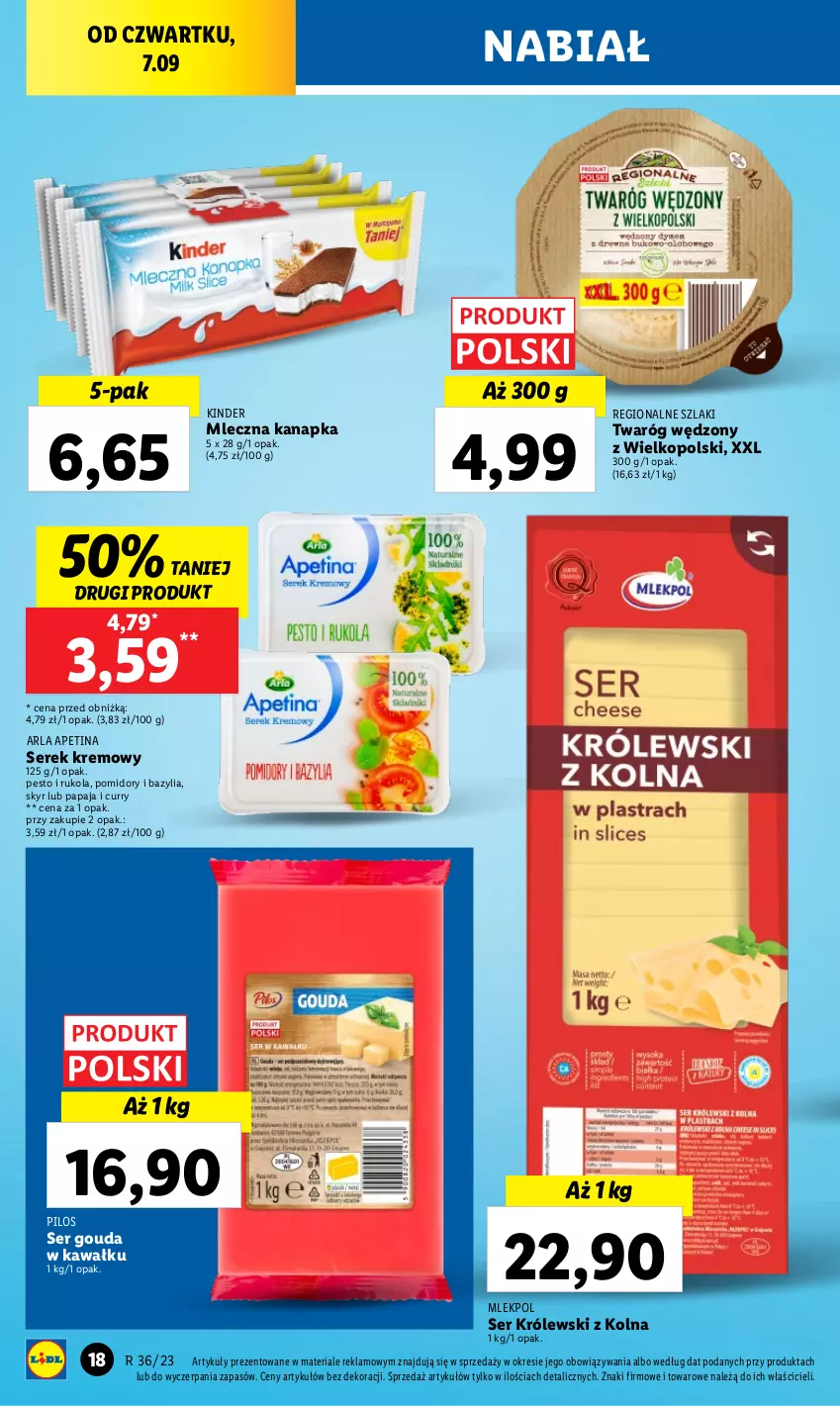 Gazetka promocyjna Lidl - GAZETKA - ważna 06.09 do 09.09.2023 - strona 38 - produkty: Bazyl, Bazylia, Gouda, Kawa, Kinder, Królewski, Mleczna kanapka, Papaja, Pesto, Pilos, Pomidory, Rukola, Ser, Serek, Twaróg