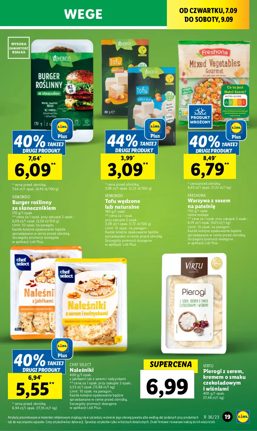 Gazetka promocyjna Lidl - GAZETKA - ważna 06.09 do 09.09.2023 - strona 39 - produkty: Burger, Jabłka, Naleśniki, Olej, Pierogi, Ser, Sok, Sos, Tofu, Virtu, Warzywa, Wazon