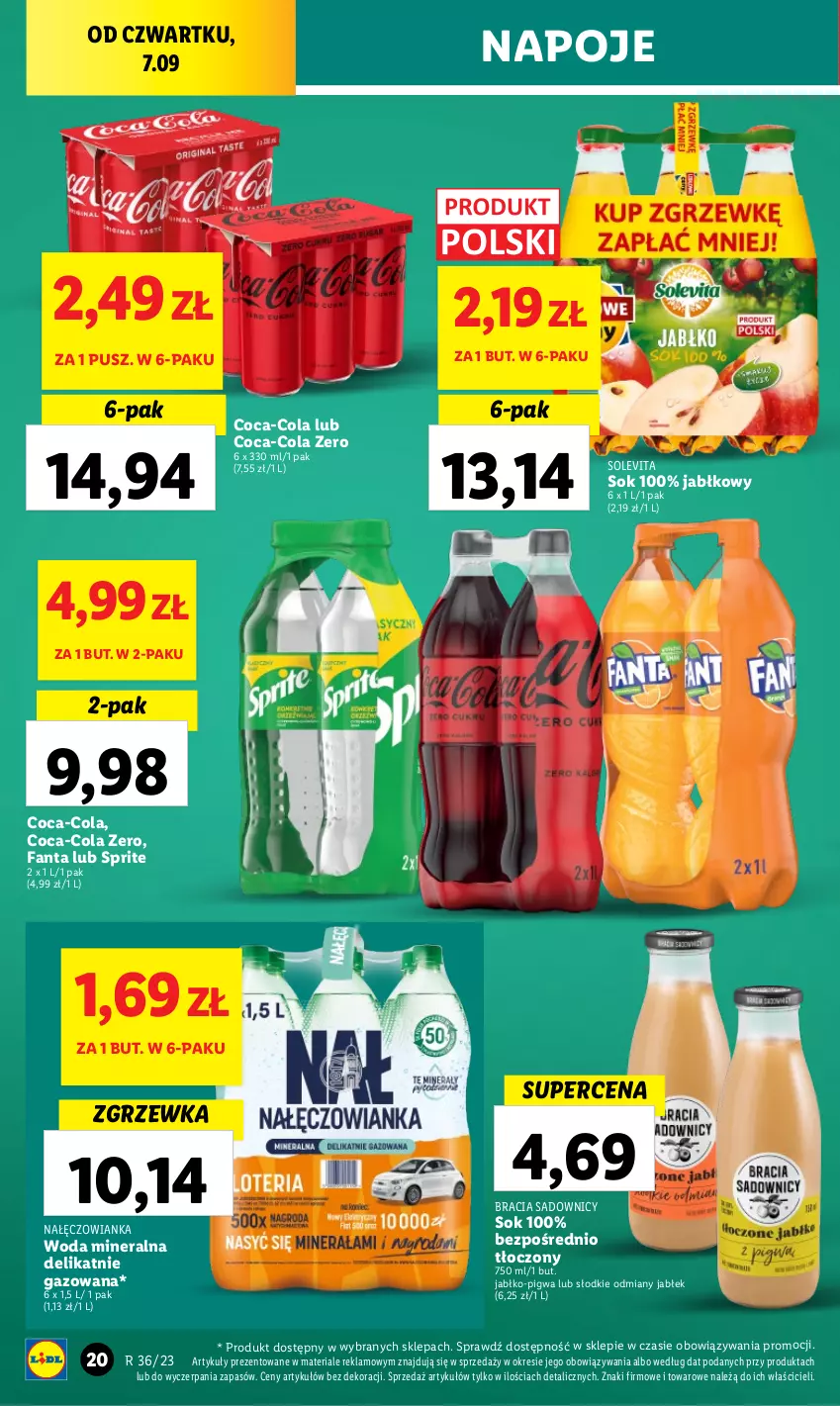 Gazetka promocyjna Lidl - GAZETKA - ważna 06.09 do 09.09.2023 - strona 40 - produkty: Coca-Cola, Fa, Fanta, Nałęczowianka, Napoje, Sok, Sprite, Woda, Woda mineralna