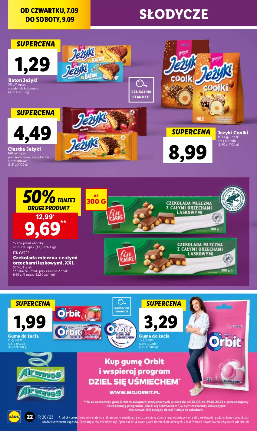 Gazetka promocyjna Lidl - GAZETKA - ważna 06.09 do 09.09.2023 - strona 42 - produkty: Baton, Ciastka, Czekolada, Czekolada mleczna, Guma do żucia, Jeżyki, Kokos