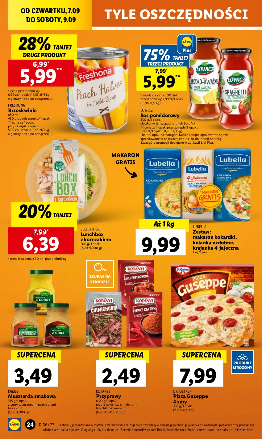 Gazetka promocyjna Lidl - GAZETKA - ważna 06.09 do 09.09.2023 - strona 44 - produkty: Bell, Bella, Brzoskwinie, Dr. Oetker, Gra, Kamis, Kurczak, Lubella, Makaron, Mus, Musztarda, Olej, Pieprz, Pizza, Przyprawy, Ser, Sos, Sos pomidorowy, Spaghetti