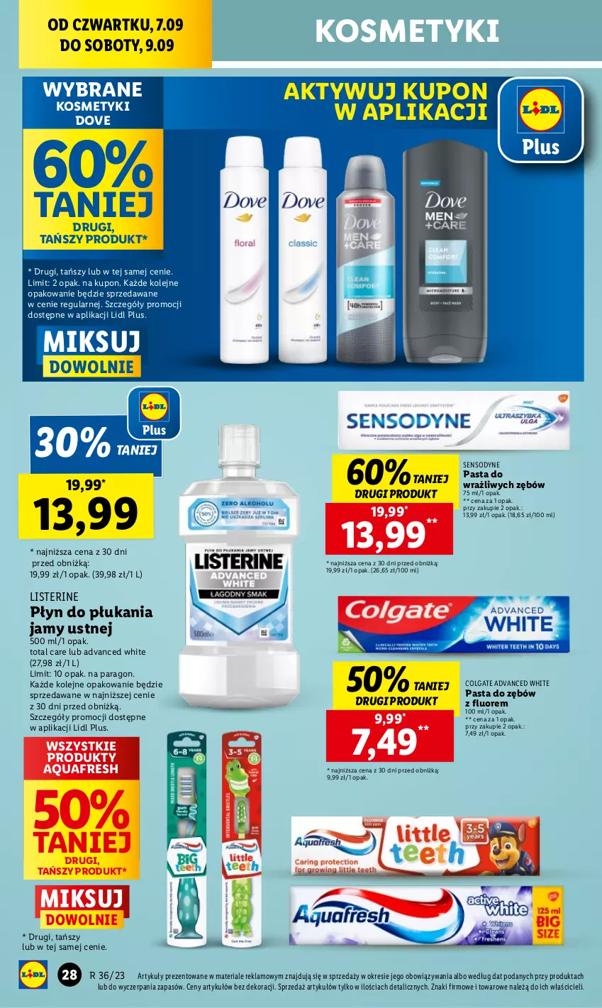 Gazetka promocyjna Lidl - GAZETKA - ważna 06.09 do 09.09.2023 - strona 48 - produkty: Aquafresh, Colgate, Dove, LG, Listerine, Olej, Pasta do zębów, Płyn do płukania, Płyn do płukania jamy ustnej, Sensodyne