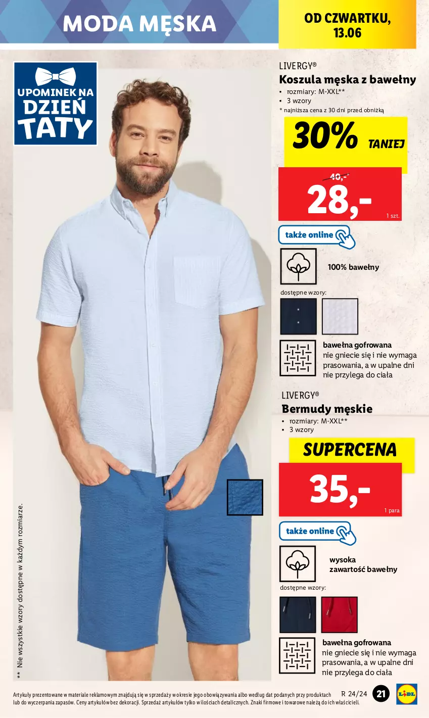 Gazetka promocyjna Lidl - GAZETKA - ważna 10.06 do 15.06.2024 - strona 29 - produkty: Bermudy, Kosz, Koszula, Moda, Sok, Wełna