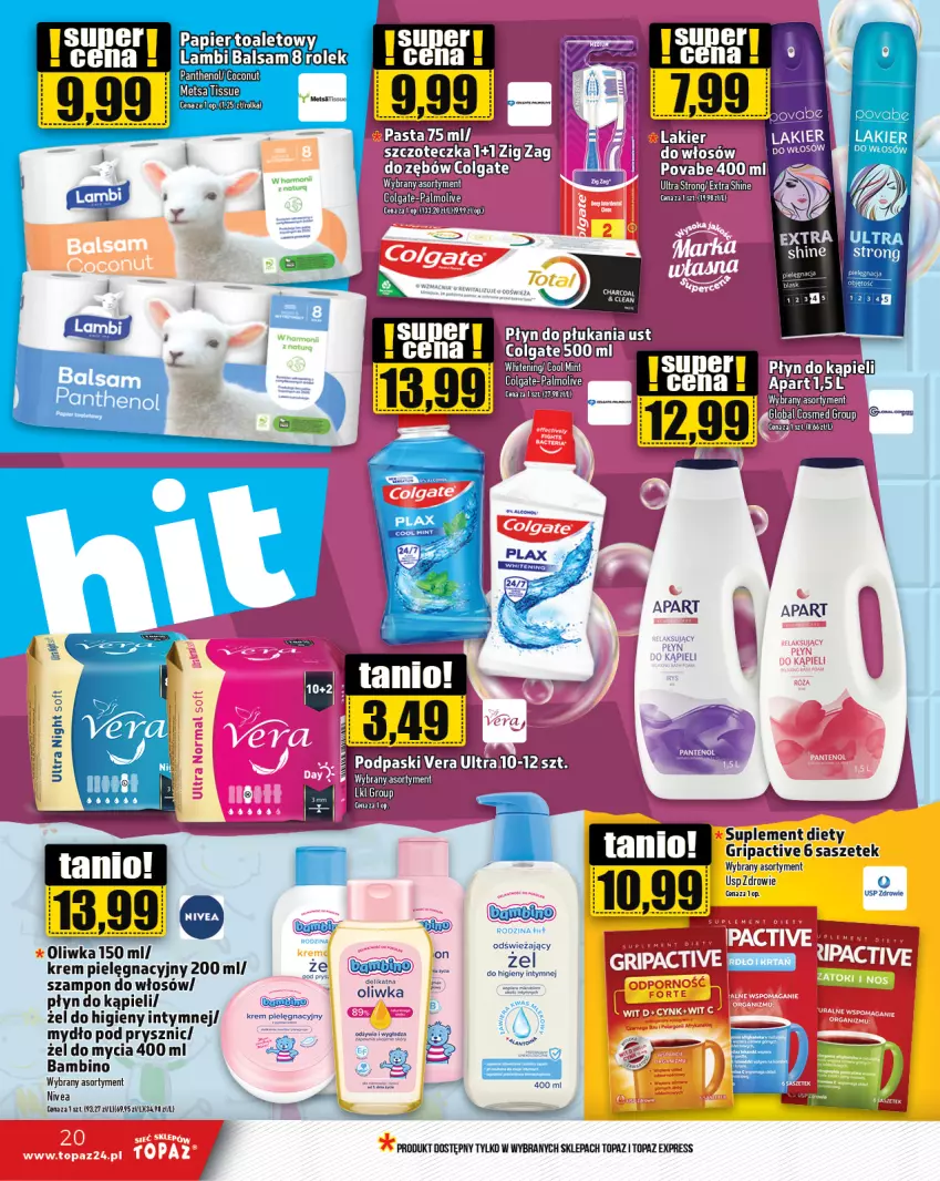 Gazetka promocyjna Topaz - Gazetka - ważna 25.01 do 31.01.2024 - strona 20 - produkty: Colgate, LG, Mydło, Nivea, Oreo, Palmolive, Papier, Płyn do kąpieli, Suplement diety, Szampon, Szczoteczka, Top, Zdrowie