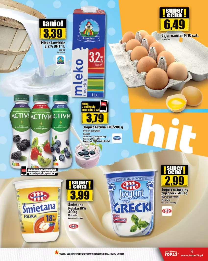 Gazetka promocyjna Topaz - Gazetka - ważna 25.01 do 31.01.2024 - strona 9 - produkty: Activia, Danone, Jogurt, Jogurt naturalny, Mleko, Mlekovita, Top, Vita C