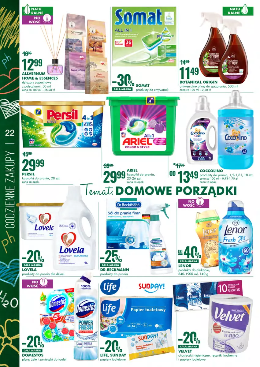 Gazetka promocyjna Super Pharm - Gazetka - ważna 02.09 do 15.09.2021 - strona 22 - produkty: Ariel, Chusteczki, Coccolino, Domestos, Dzieci, Fa, Gin, Kapsułki do prania, Lenor, Lovela, Papier, Persil, Por, Ręcznik, Sól, Zawieszki