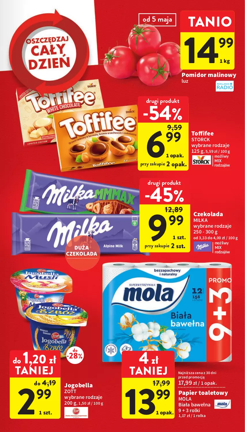 Gazetka promocyjna Intermarche - Gazetka Intermarche - ważna 04.05 do 10.05.2023 - strona 11 - produkty: Bell, Bella, Czekolada, Jogobella, Milka, Mola, Papier, Papier toaletowy, Pomidor malinowy, Rolki, Wełna, Zott