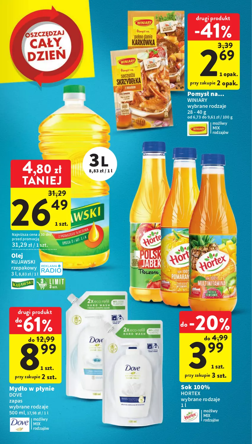 Gazetka promocyjna Intermarche - Gazetka Intermarche - ważna 04.05 do 10.05.2023 - strona 39 - produkty: Dove, Hortex, Kujawski, Mydło, Mydło w płynie, Olej, Sok, Winiary