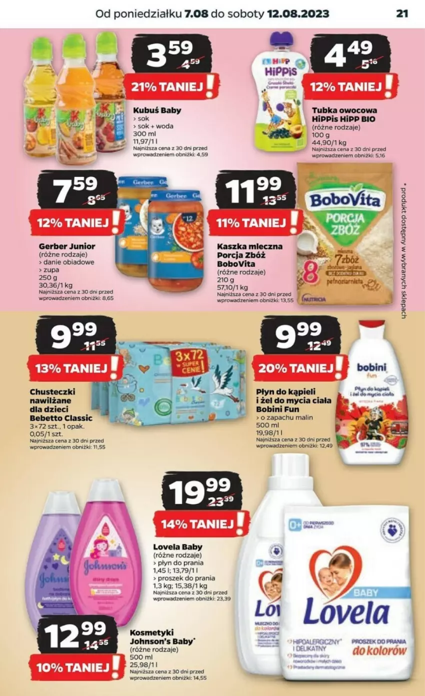 Gazetka promocyjna Netto - ważna 06.08 do 12.08.2023 - strona 14 - produkty: BoboVita, Chusteczki, Dzieci, Gerber, HiPP, Hipp Bio, Johnson's, Johnson's Baby, Kubuś, Lovela, Płyn do kąpieli, Płyn do prania, Por, Proszek do prania, Sok, Tonik, Woda, Zupa