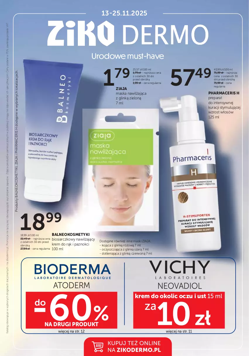 Gazetka promocyjna Ziko - Gazetka Ziko Dermo - ważna 13.11 do 25.11.2025 - strona 1 - produkty: Acer, Atoderm, Krem do rąk, Maska, Mus, Pharmaceris, Ziaja