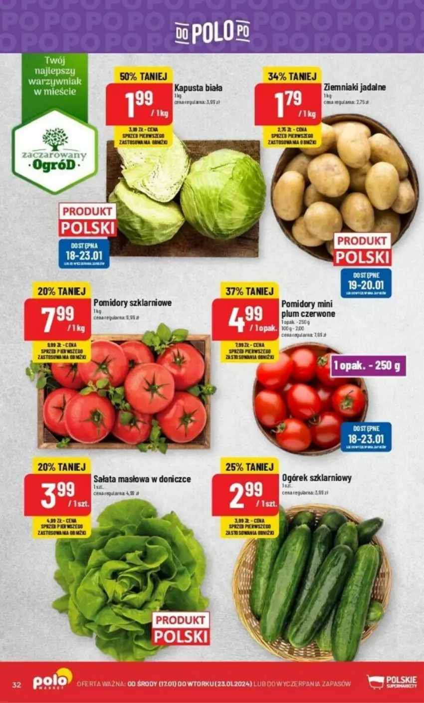 Gazetka promocyjna PoloMarket - ważna 17.01 do 23.01.2024 - strona 26 - produkty: Gra, Masło, Ogórek, Pomidory, Sałat, Sałata masłowa, Ziemniaki