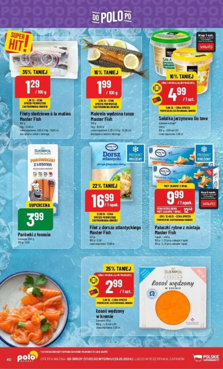 Gazetka promocyjna PoloMarket - ważna 17.01 do 23.01.2024 - strona 35 - produkty: Dorsz, Fa, Filet z dorsza atlantyckiego, Mintaj, Paluszki rybne, Parówki, Puma, Sos, Tusz