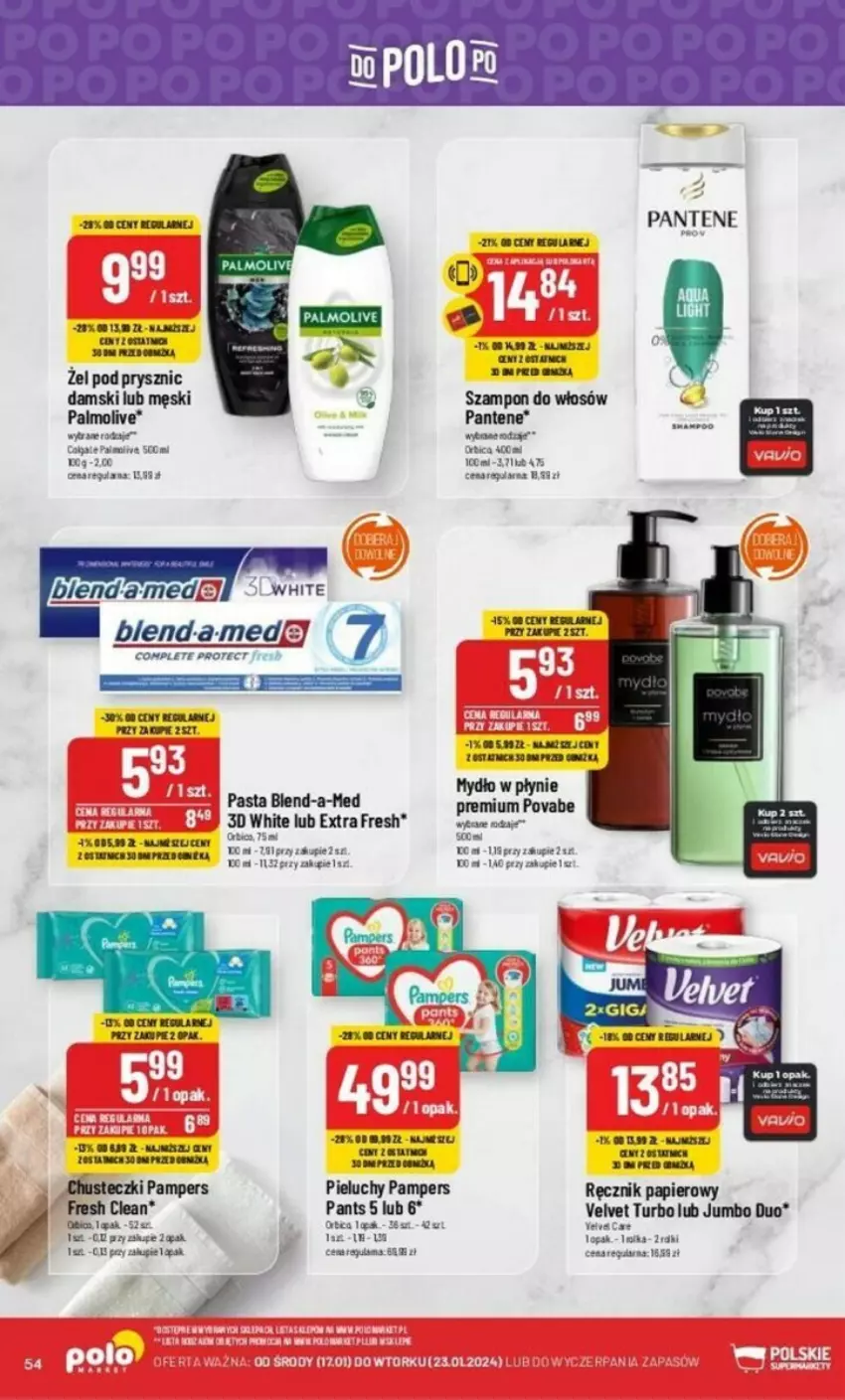 Gazetka promocyjna PoloMarket - ważna 17.01 do 23.01.2024 - strona 50 - produkty: BIC, Fa, Gin, Mydło, Mydło w płynie, Palmolive, Pampers, Pantene, Papier, Pieluchy, Ręcznik, Szampon, Tatra, Velvet