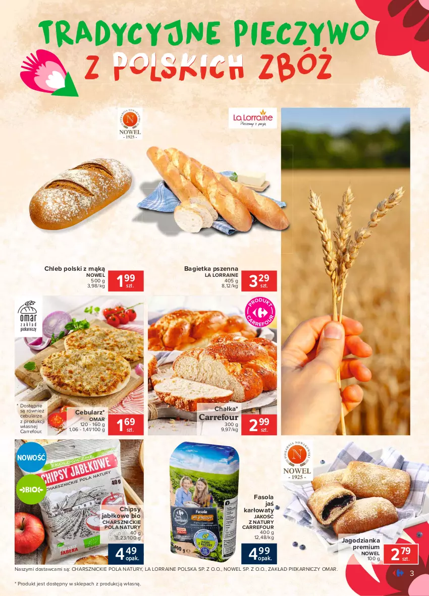 Gazetka promocyjna Carrefour - Gazetka Znane, lubiane i z POLSKI - ważna 12.07 do 19.07.2021 - strona 3 - produkty: Bagietka, Bagietka pszenna, Cebula, Chipsy, Chleb, Fa, Fasola, Jagodzianka, Piec, Pieczywo