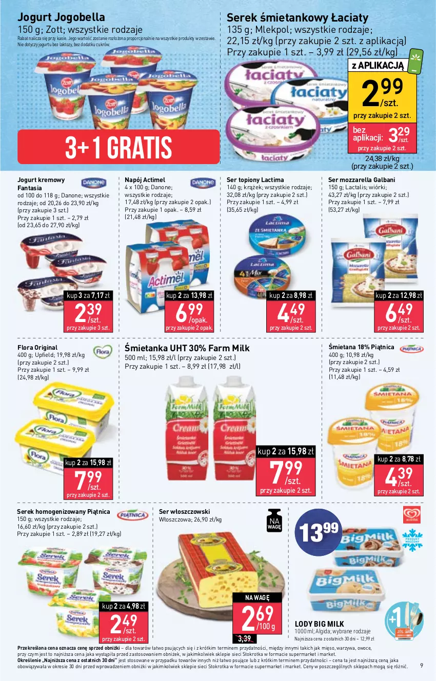 Gazetka promocyjna Stokrotka - Market - ważna 26.10 do 02.11.2023 - strona 13 - produkty: Actimel, Algida, Bell, Bella, Big Milk, Danone, Fa, Fanta, Farm Milk, Flora, Galbani, Gin, Gra, Jogobella, Jogurt, LG, Lody, Mięso, Mozzarella, Napój, Owoce, Piątnica, Por, Ser, Ser topiony, Serek, Serek homogenizowany, Top, Warzywa, Włoszczowski, Zott