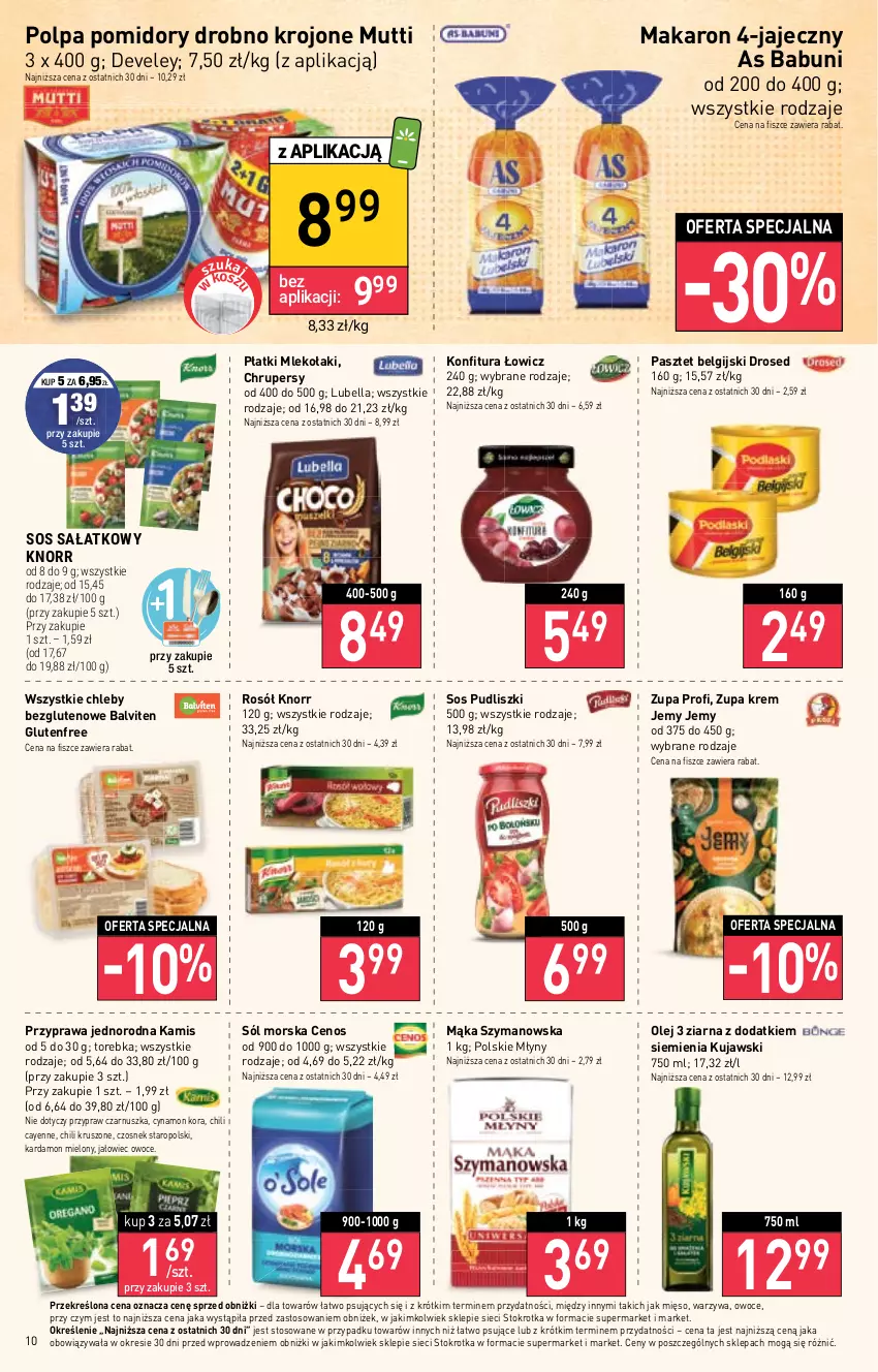 Gazetka promocyjna Stokrotka - Market - ważna 26.10 do 02.11.2023 - strona 14 - produkty: Babuni, Bell, Bella, Cenos, Chleb, Czosnek, Kamis, Knorr, Konfitura, Kujawski, LG, Lubella, Mąka, Makaron, Mięso, Mleko, Olej, Owoce, Pasztet, Polskie Młyny, Pomidory, Pudliszki, Rosół, Sałat, Sól, Sos, Torebka, Warzywa, Zupa