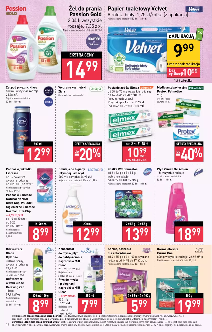 Gazetka promocyjna Stokrotka - Market - ważna 26.10 do 02.11.2023 - strona 18 - produkty: Domestos, Elmex, Emulsja, Lactacyd, Mięso, Mydło, Nivea, Owoce, Palmolive, Papier, Papier toaletowy, Pasta do zębów, Płyn do mycia, Podpaski, Pompka, Pur, Purina, Vanish, Velvet, Warzywa, Whiskas, Wkładki, Ziaja