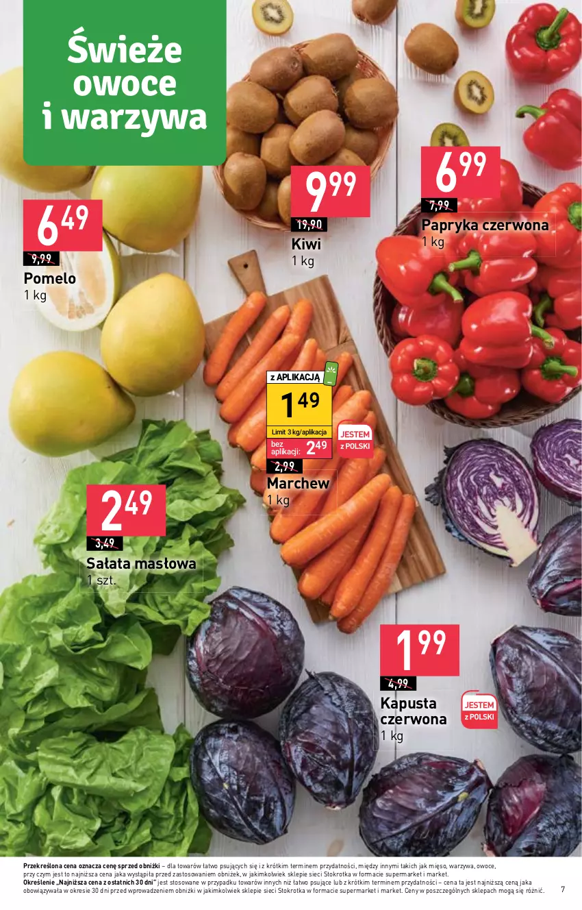 Gazetka promocyjna Stokrotka - Market - ważna 26.10 do 02.11.2023 - strona 9 - produkty: Kiwi, Masło, Mięso, Owoce, Papryka, Papryka czerwona, Pomelo, Sałat, Sałata masłowa, Warzywa