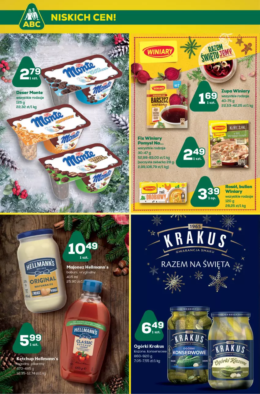 Gazetka promocyjna ABC - Gazetka - ważna 14.12 do 27.12.2022 - strona 6 - produkty: Babuni, Deser, Gin, Ketchup, Krakus, Kurczak, Majonez, Monte, Ser, Winiary, Zupa