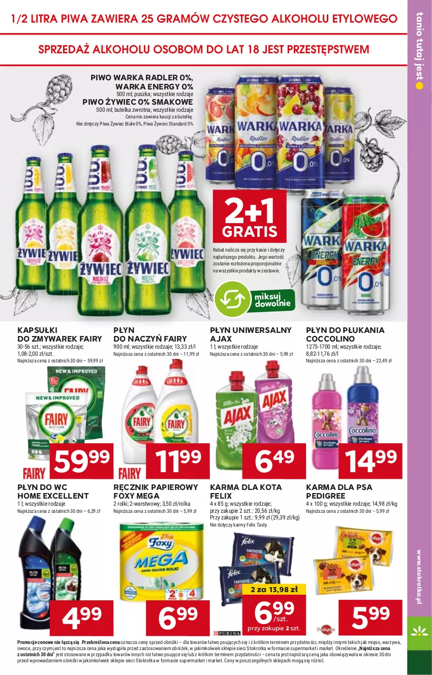 Gazetka promocyjna Stokrotka - Supermarket - ważna 29.05 do 05.06.2024 - strona 28 - produkty: Ajax, Coccolino, Fa, Fairy, Felix, Foxy, Gra, HP, Papier, Pedigree, Piwo, Płyn do płukania, Płyn do wc, Radler, Ręcznik, Warka