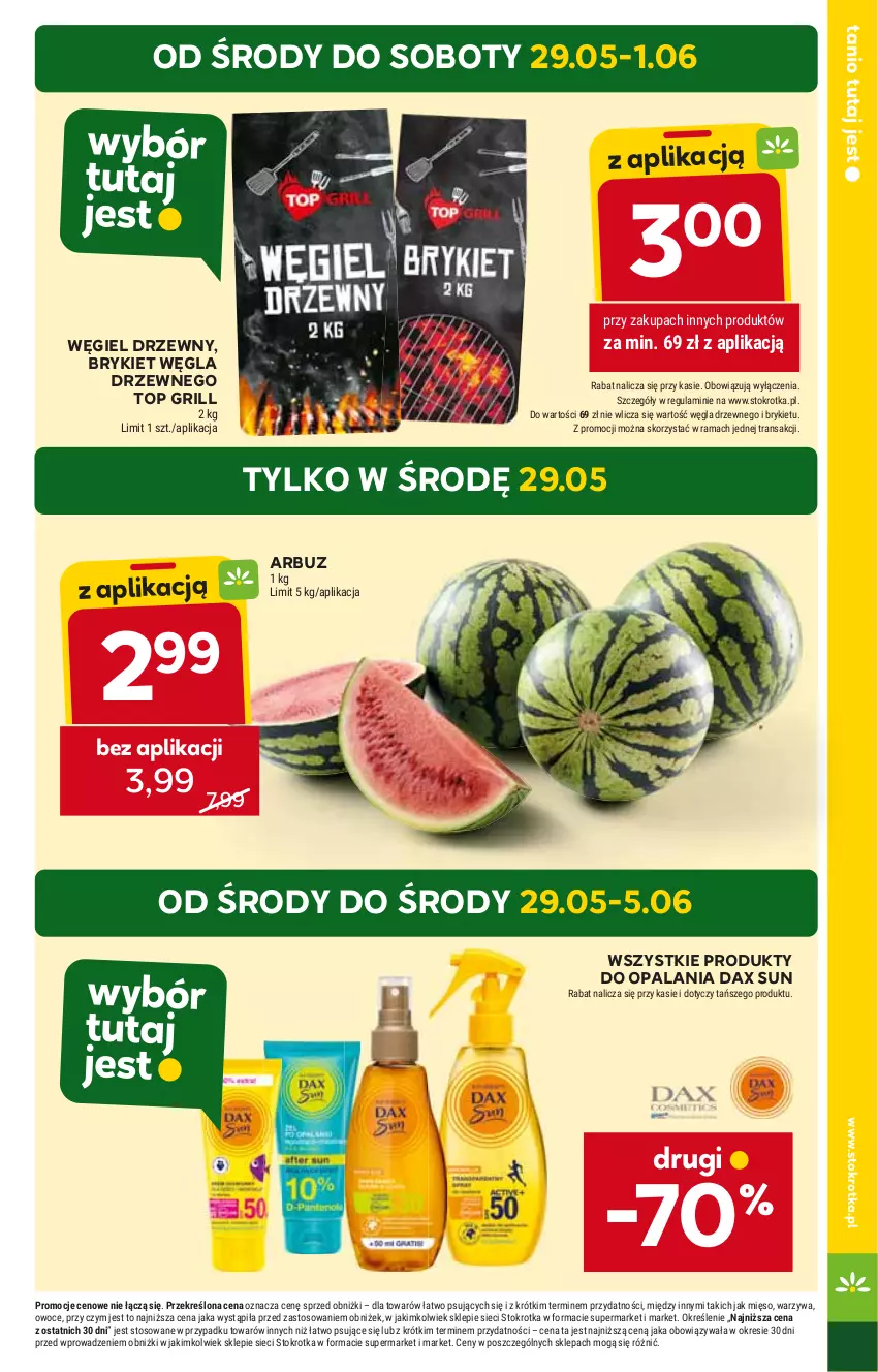 Gazetka promocyjna Stokrotka - Supermarket - ważna 29.05 do 05.06.2024 - strona 3 - produkty: Arbuz, DAX, Grill, HP, Top, Węgiel drzewny