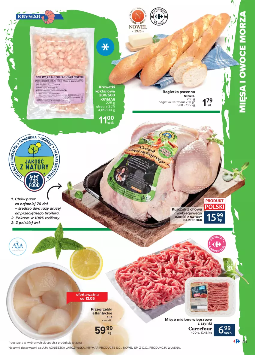 Gazetka promocyjna Carrefour - Gazetka Smaczne gotowanie - ważna 10.05 do 22.05.2021 - strona 15 - produkty: Bagietka, Bagietka pszenna, Glazura, Kawa, Krewetki, Kurczak, Lazur, Mięso, Mięso mielone, Owoce, Owoce morza