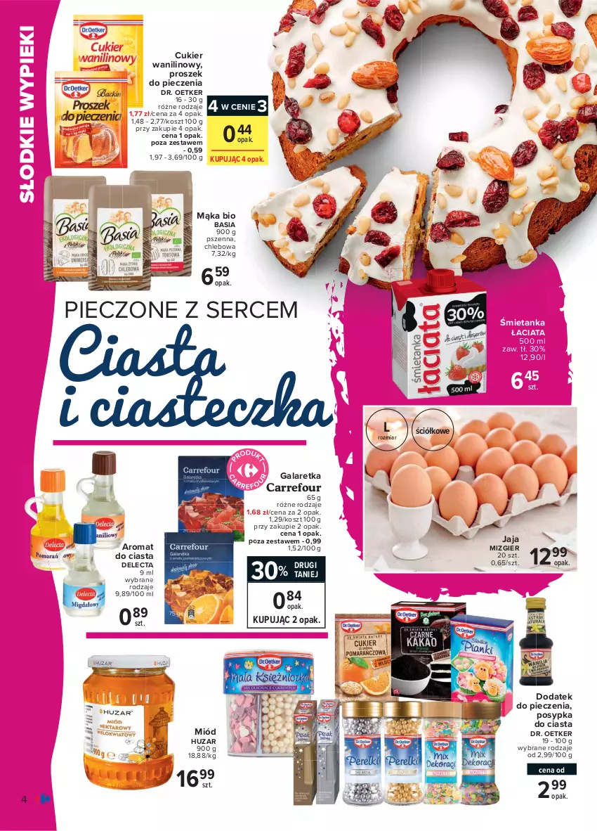 Gazetka promocyjna Carrefour - Gazetka Smaczne gotowanie - ważna 10.05 do 22.05.2021 - strona 4 - produkty: Basia, Chleb, Cukier, Cukier wanilinowy, Delecta, Dr. Oetker, Gala, Galaretka, Jaja, Kosz, Mąka, Miód, Piec, Proszek do pieczenia, Ser