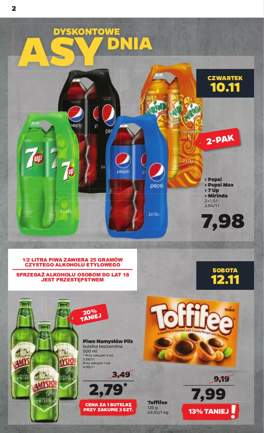 Gazetka promocyjna Netto - Artykuły spożywcze - ważna 10.11 do 16.11.2022 - strona 2 - produkty: Gra, Mirinda, Namysłów, Pepsi, Pepsi max, Piwa, Piwo, Toffifee