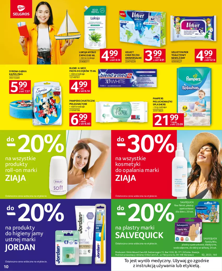 Gazetka promocyjna Selgros - Katalog Urlop - ważna 04.05 do 30.06.2023 - strona 10 - produkty: Blend-a-Med, Chusteczki, Dzieci, Fa, Luksja, Majtki, Mydło, Pampers, Papier, Papier toaletowy, Pasta do zębów, Pieluchomajtki, Plastry opatrunkowe, Por, Velvet, Ziaja