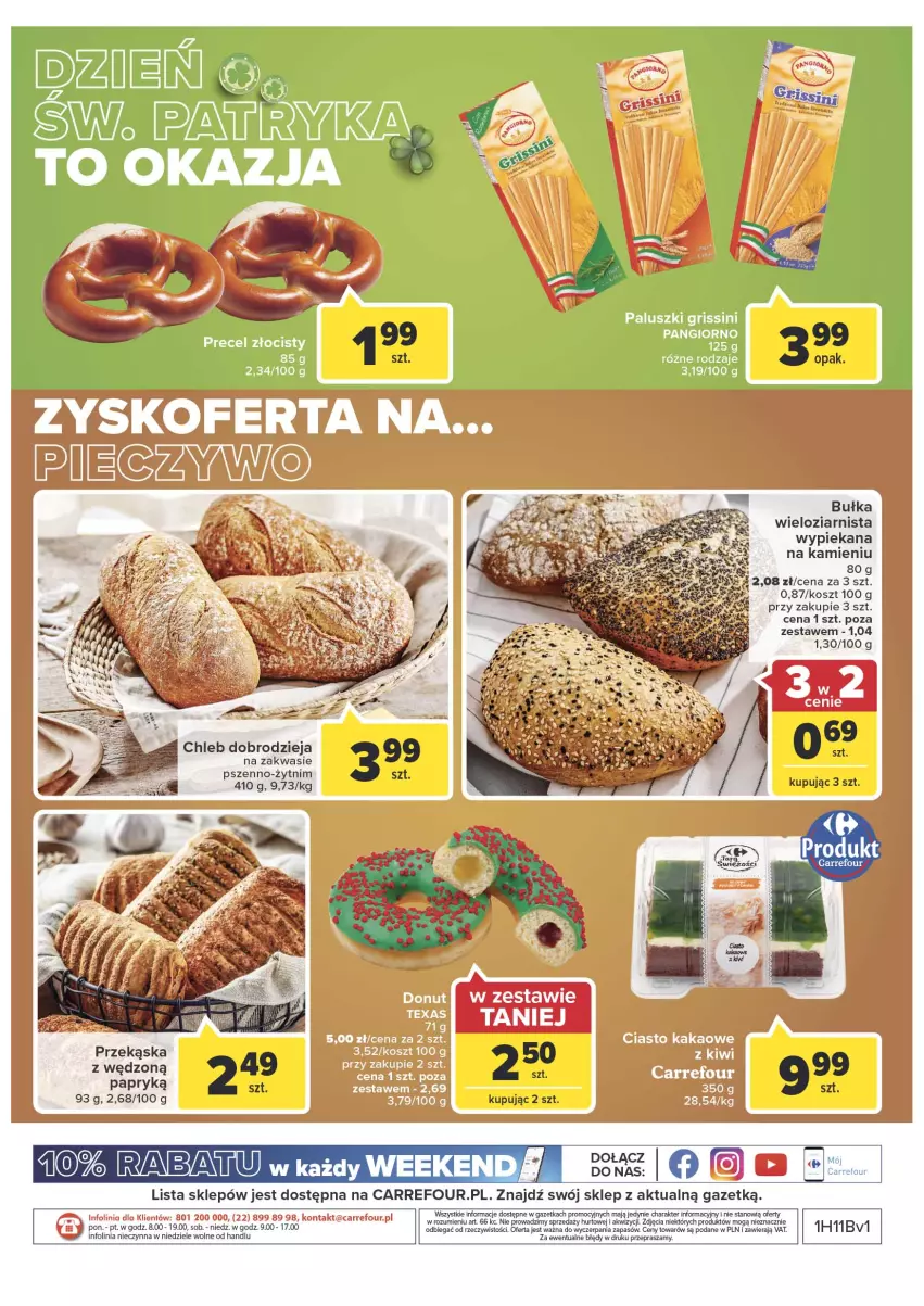 Gazetka promocyjna Carrefour - Gazetka Carrefour Targ świeżości - ważna 15.03 do 21.03.2022 - strona 4 - produkty: Bułka, Bułka wieloziarnista, Chleb, Donut, Grissini, Kakao, Kiwi, Kosz