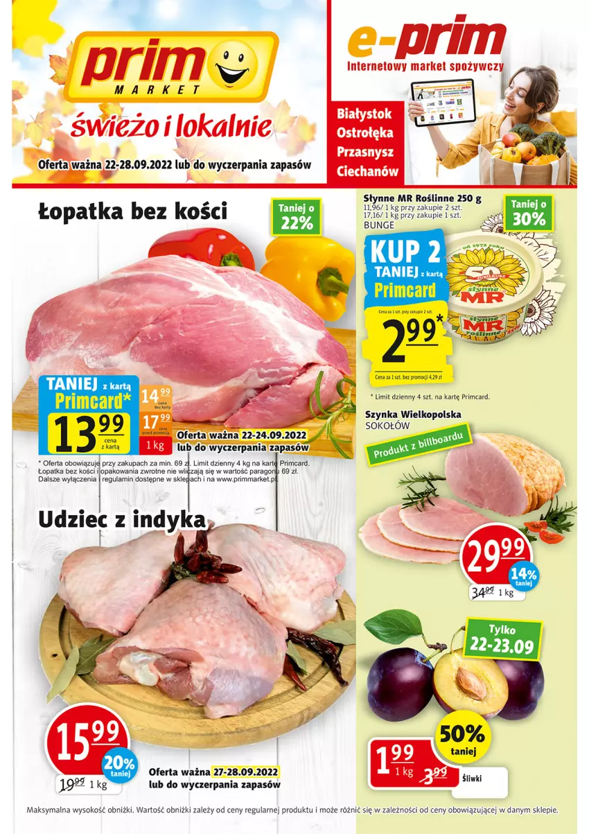 Gazetka promocyjna Prim Market - ważna 22.09 do 28.09.2022 - strona 1 - produkty: Fa, Słynne, Słynne MR Roślinne, Sok, Sokołów, Szynka