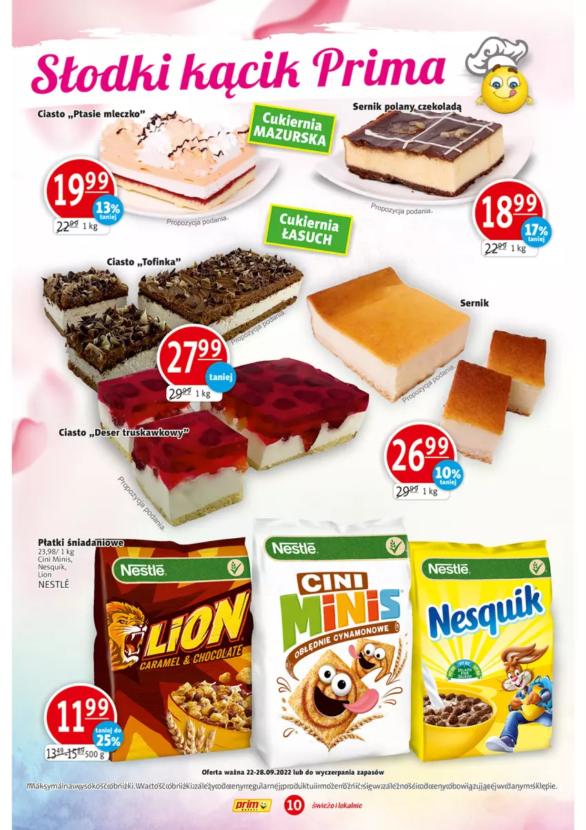 Gazetka promocyjna Prim Market - ważna 22.09 do 28.09.2022 - strona 10 - produkty: Cini Minis, Lion, Nesquik, Prima, Ser, Sok